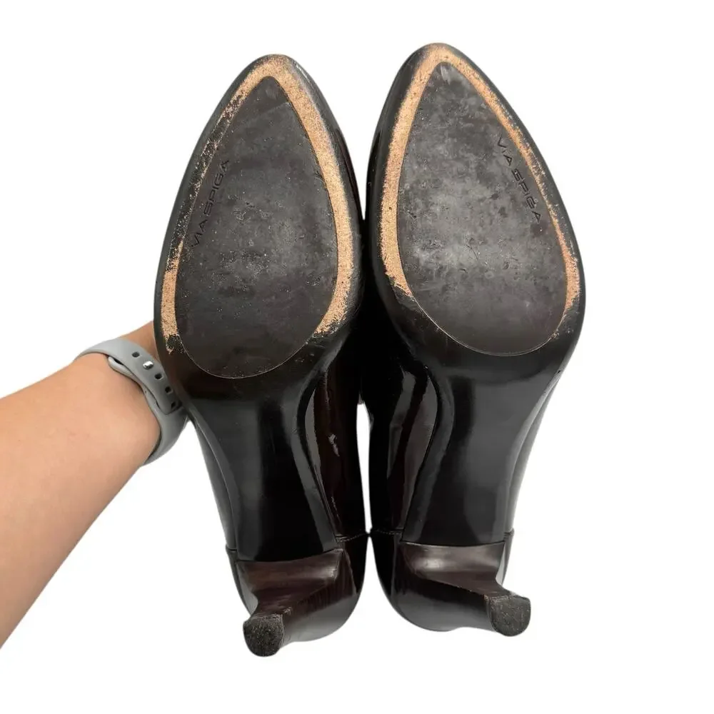 Via Spiga V-etica Dark Brown Patent Leather Pointed Toe Classic Pumps Heels